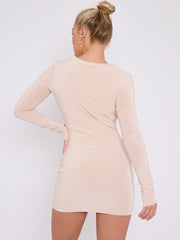 Draped Cowl Neck Slinky Dress