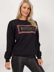 Bonjour Glitter Print Sweatshirt Jumper