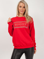 Bonjour Glitter Print Sweatshirt Jumper