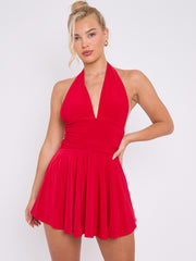Slinky Halter Neck Frill Mini Dress