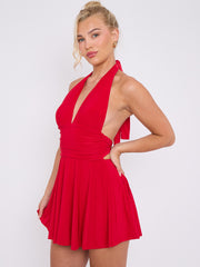 Slinky Halter Neck Frill Mini Dress