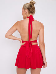 Slinky Halter Neck Frill Mini Dress