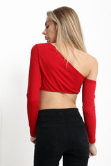 Long Sleeve One Shoulder Crop Top