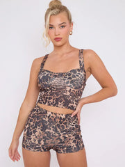Leopard Print Padded Crop Top & Shorts Co-ord