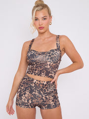 Leopard Print Padded Crop Top & Shorts Co-ord