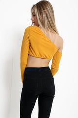 Long Sleeve One Shoulder Crop Top