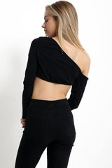 Long Sleeve One Shoulder Crop Top