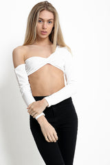 Long Sleeve One Shoulder Crop Top