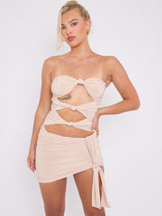 Cut Out Knot Front Bandeau Bodysuit & Mini Skirt Co-ord