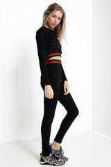 Red And Green Striped Waist Loungewear Set