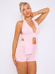 Strukturiertes Backless Halter Top & Shorts Co-ord
