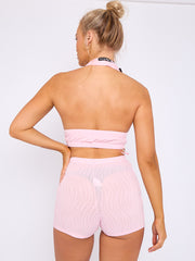 Strukturiertes Backless Halter Top & Shorts Co-ord