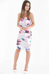 V-bar digitale bloemenprint Bandeau-jurk