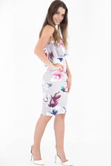 V-bar digitale bloemenprint Bandeau-jurk