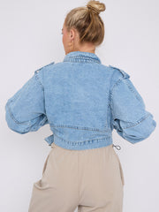 Cropped Zip Up Biker Denim Jacket