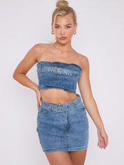 Gürness Denim Bandeau Crop Top & Rock Co-ordte