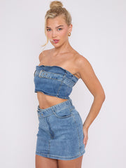 Gürness Denim Bandeau Crop Top & Rock Co-ordte