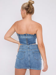 Gürness Denim Bandeau Crop Top & Rock Co-ordte