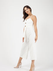 Button Detail Belted Culotte Jumpsuit