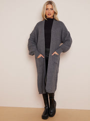 Balloon Sleeves Knitted Open Cardigan