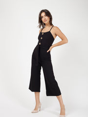 Button Detail Belted Culotte Jumpsuit