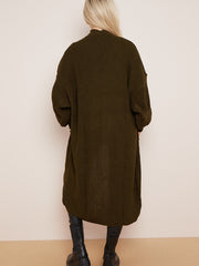 Balloon Sleeves Knitted Open Cardigan