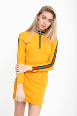 Zip Front Striped Mini Kleid