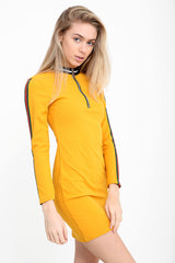 Zip Front Striped Mini Kleid