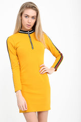 Zip Front Striped Mini Kleid