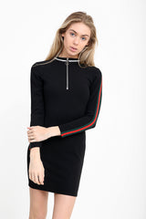 Zip Front Striped Mini Kleid