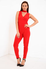 Wrap Over Choker Neck Jumpsuit