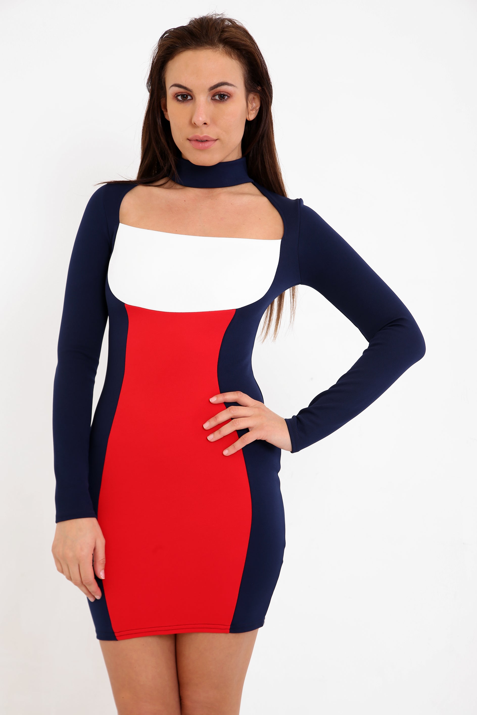contrast panel bodycon dress Shop Women's White Bodycon Dress Contrast Black Panel| Showoffff