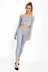 Ribbed Bardot Cropped Loungewear Set