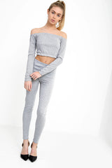Ribbed Bardot Cropped Loungewear Set