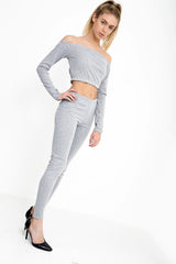 Ribbed Bardot Cropped Loungewear Set