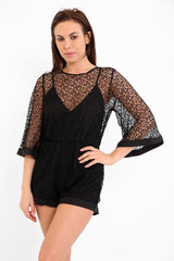Crochet Net Knit Oversized Sleeve Playsuit