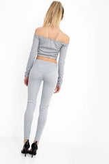 Ribbed Bardot Cropped Loungewear Set