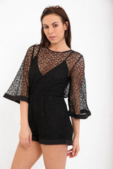 Crochet Net Knit Oversized Sleeve Playsuit