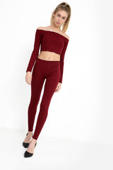 Ribbed Bardot Cropped Loungewear Set