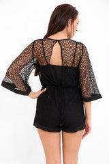 Crochet Net Knit Oversized Sleeve Playsuit