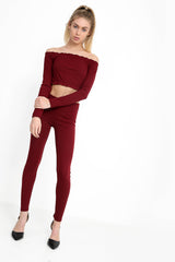 Ribbed Bardot Cropped Loungewear Set