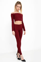 Ribbed Bardot Cropped Loungewear Set
