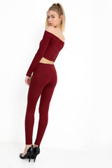 Ribbed Bardot Cropped Loungewear Set