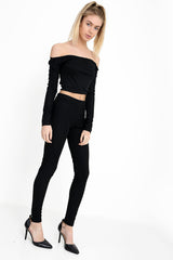 Ribbed Bardot Cropped Loungewear Set