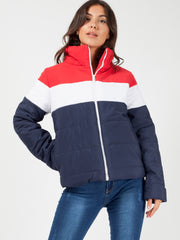 Rote und Marine gepolsterte Jacke