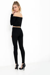 Ribbed Bardot Cropped Loungewear Set