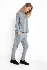 Choker Neck Hooded Top And Bottom Loungewear