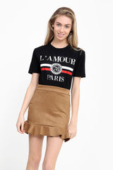 Suedette Frill Hem Mini Skirt