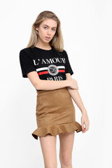 Suedette Frill Hem Mini Skirt