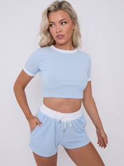 Contrast Trim Ribbed Crop Top & Shorts Co-ord